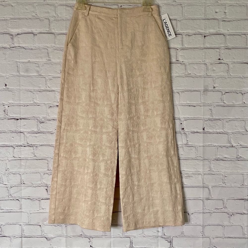 L AGENCE HIGH RISE PEACH FLORAL IMPRINT FLARE LEG DRESS CLASSIC PANT SIZE 2